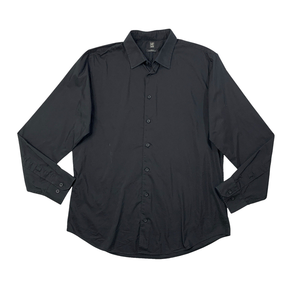 14th Union Shirt Mens 16 Black Button Up Long Sleeve Wrinkle Resistant Trim Fit